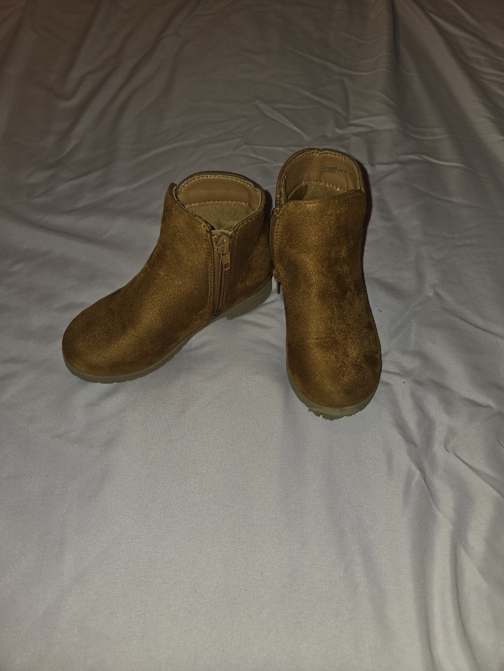 fabkids Tan Suede Kids Zip Ankle Boots